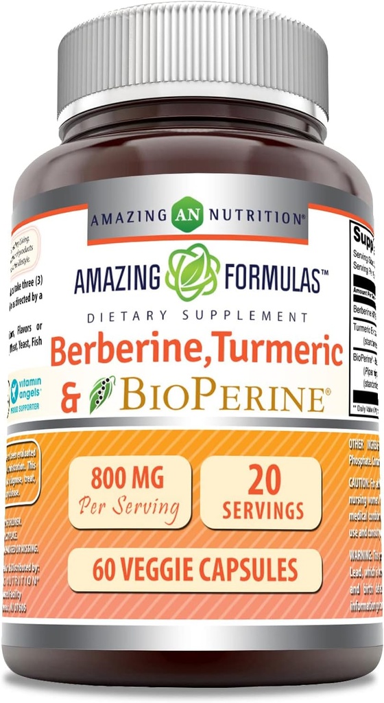 Amazing Formulas Berberine gurkemeje & Bioperine 800mg Per Serving 60 Veggie Kapsler Supplement 124; Non GMO Note 124; Gluten Free Note 124; Lavet i USA