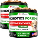 (2 Pack) Probiotika til hunde - Hundeprobiotika og fordøjelsesenzymer til Gut Health, Itchy Skin, Allergier, Immunitet, Gær Balance - Prebiotika - Reducere Diarré, Gas - 240 Probiotiske Tyre til hunde
