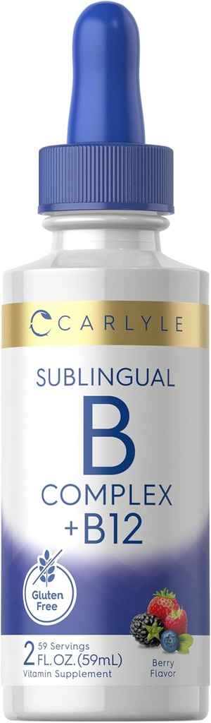 Carlyle Sublingual Vitamin B Complex 124; med B12- 124; 2 Fl Oz- 124; Berry Flavor 124; Vegetar, Non- GMO, og Gluten Free Supplement