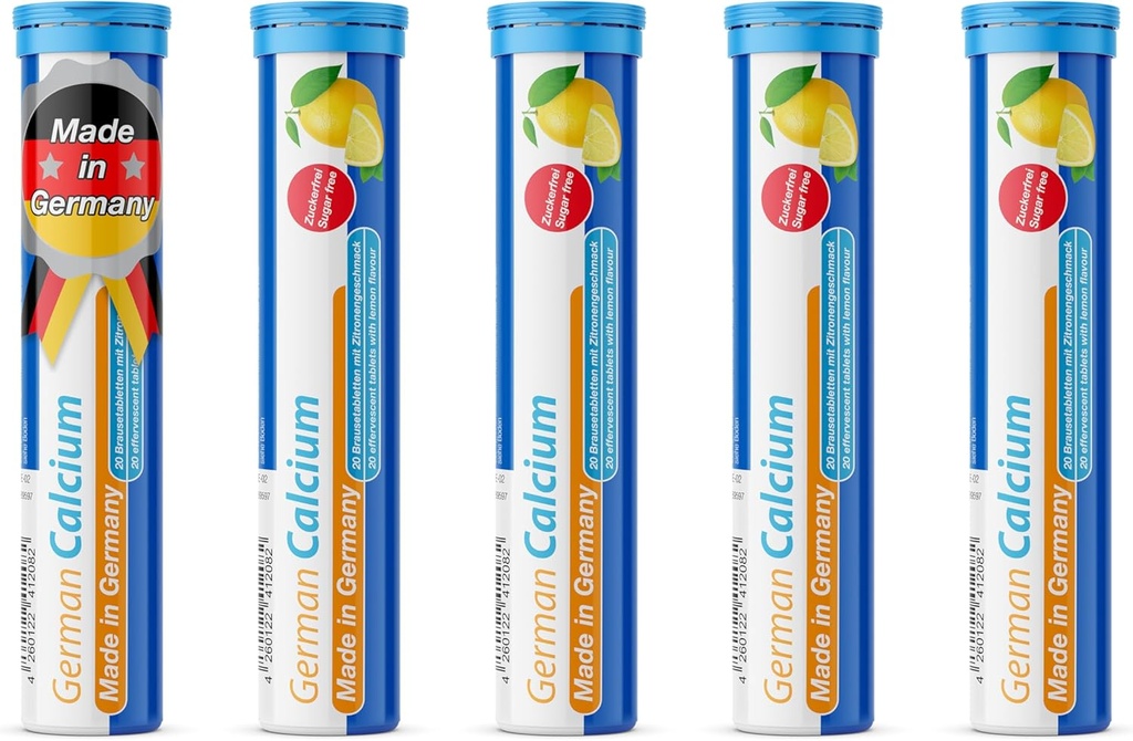 T & D Tysk Calcium 500 mg - 100 Vegansk drik Effervescent tabletter - Lemon Lime Flavor - Made in Germany