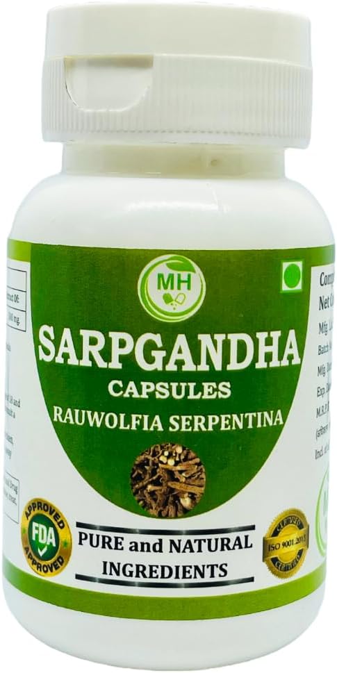 Morsan Healthcare Sarpgandha (Rauvolfia Serpentina) 500 mg. Kapsler, Pure and Herbal Supplement 60 mg. Veg. Kapsler