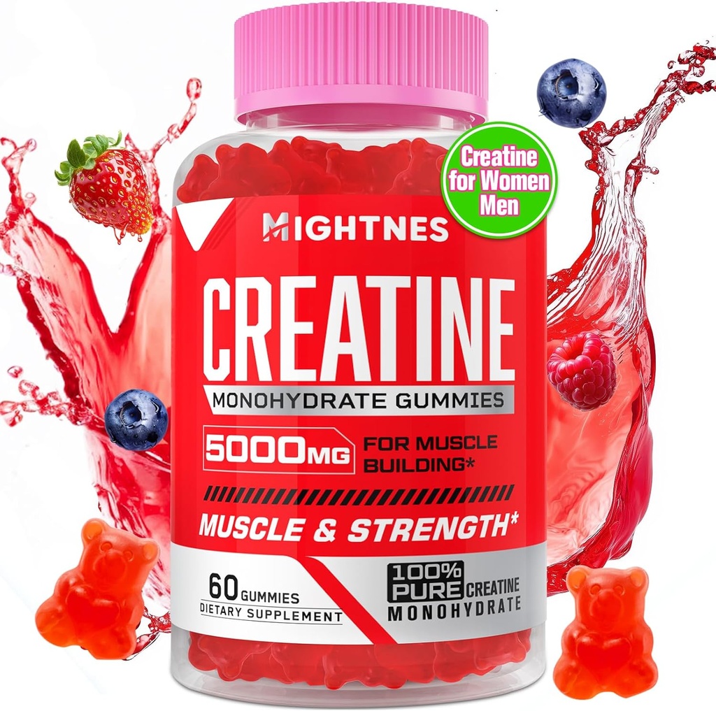 Creatin monohydrat gummier til mænd og kvinder - Creatin præ-workout gummies med Taurine & vitamin B6 B12 for maksimal styrke, muskel, energi, Endurance & Focus, Økologisk, Vegan- 60 Greve