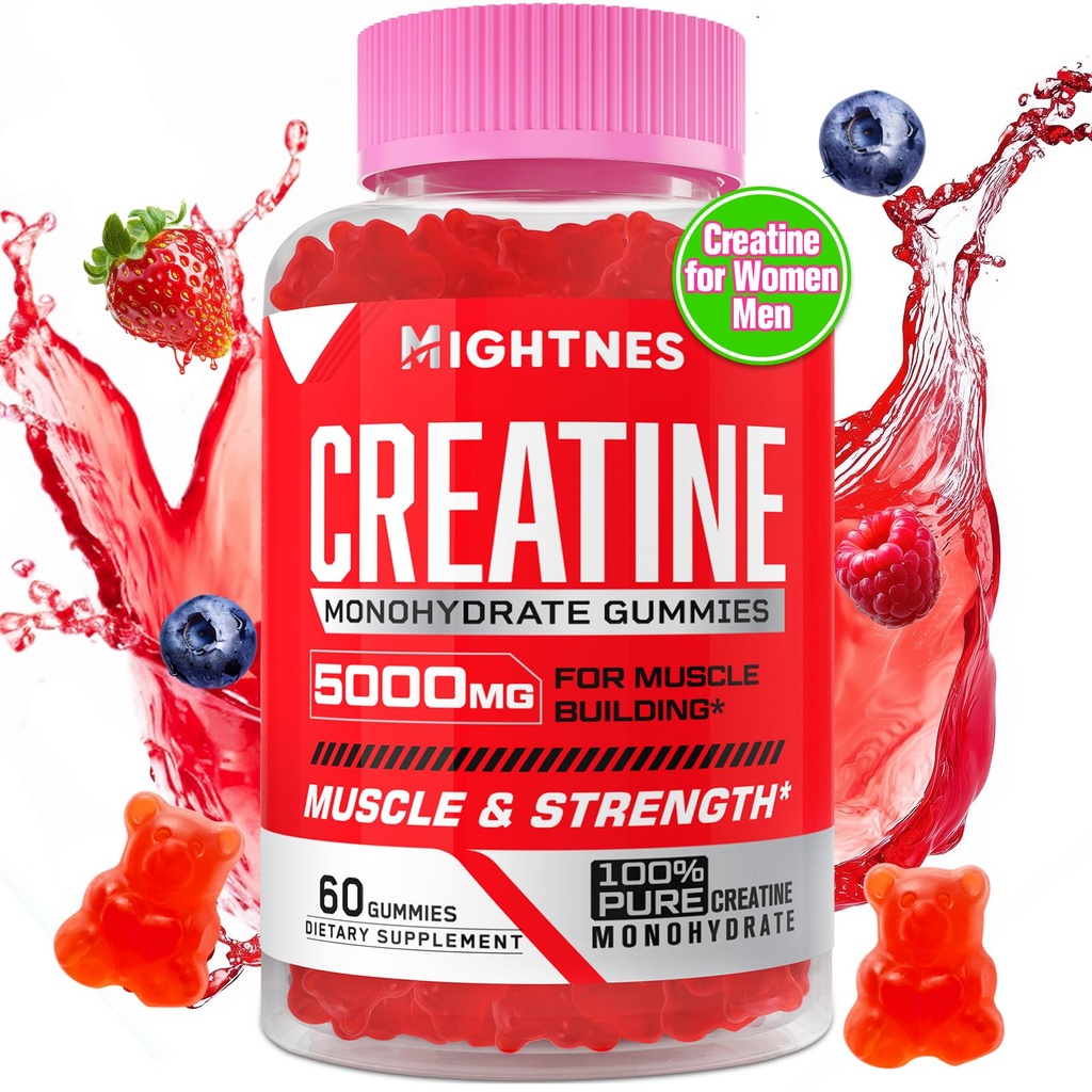 Creatin monohydrat gummier til mænd og kvinder - Creatin præ-workout gummies med Taurine & vitamin B6 B12 for maksimal styrke, muskel, energi, Endurance & Focus, Økologisk, Vegan- 60 Greve