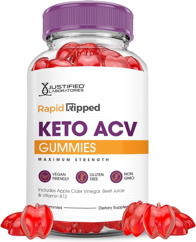 Justified Laboratories Rapid Ripped Keto ACV Gummies Advanced Formel 1000MG Rapitrup Keto Gummies Apple Cider Vinciate Formuleret med Pomegranate Beet Juice Powder B12 Vegan Non GMO 60 Gummys