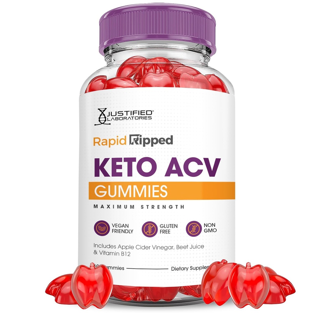 Rapid Ripped Keto ACV Gummies Advanced Formel 1000MG Rapitrup Keto Gummies Apple Cider Vinagar Formuleret med Pomegranat Beet Juice Powder B12 Vegan Non GMO 60 Gummys