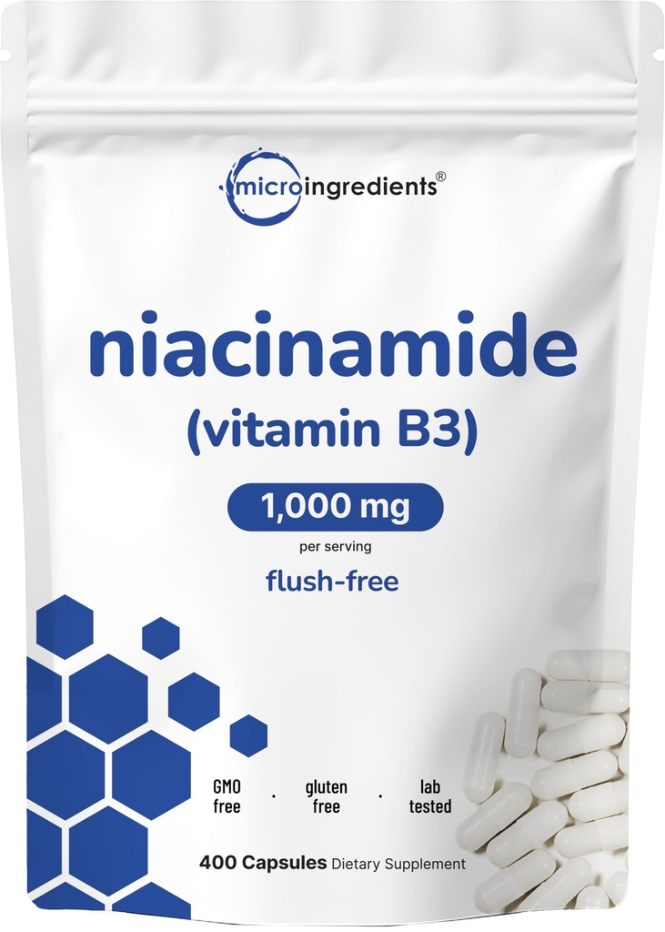 Vitamin B3 Niacinamid 500 mg per kapsel, 400 Kapsler 124; 1.000mg Flush Free Niacin Per Servering, Essential B Vitamin Supplementér 124; Hud Care Sundhed & Energistøtte