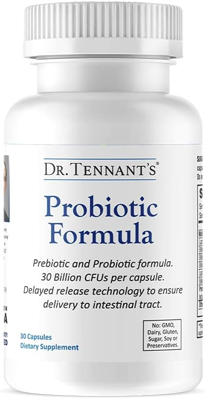 Dr. Tennant 's Probiotic Formel med Prebiotics Mea124; 30 Millioner CFU' er Mea124; Time- Release, Acid-Resistent, Vegan Kapsler Mea124; Gluten- Free, Dairy- Free, Ingen køling påkrævet
