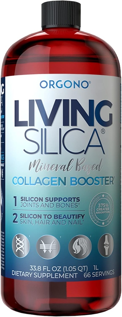 Orgono Living Silica Collagen Booster against 124; Vegansk Mineral- based Silica Supplement 124; Understøtter sund Collagen & Elastin Produktion til fælles & Knoglestøtte, glødende hud, stærk hår & Nails against 124; 33.8 Fl Oz