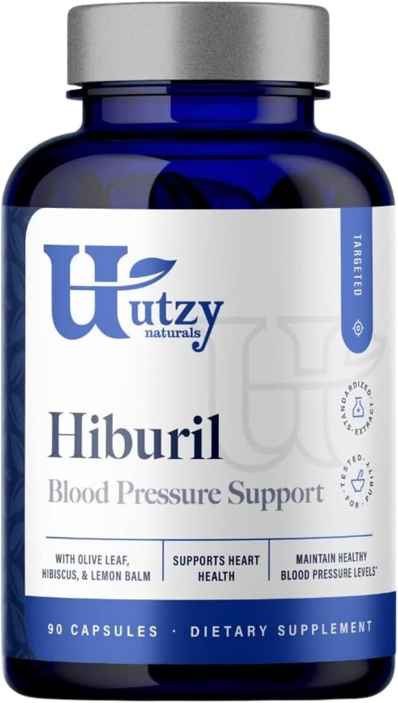Utzy Naturals Hiburil Yep 124; Blood Pressure Support Formel 124; med Olive Leaf Extract, Hibiscus Extract, & Lemon Balm Extract Yep 124; 90 Kapsler