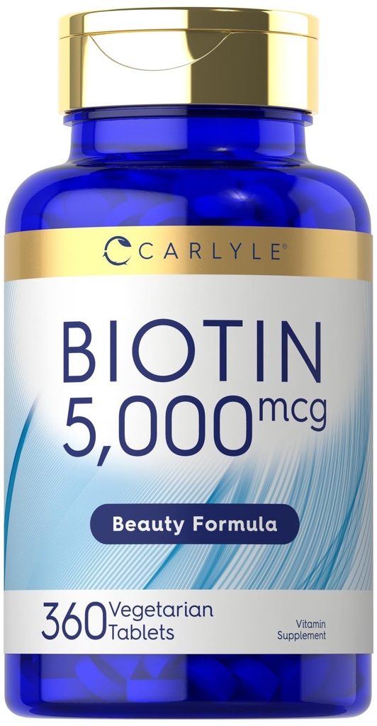 Carlyle Biotin 5000mcg • 124; 360 vegetariske tabletter • 124; Beauty Formel Supplement • 124; Non- GMO, Gluten Free