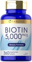 Carlyle Biotin 5000mcg • 124; 360 vegetariske tabletter • 124; Beauty Formel Supplement • 124; Non- GMO, Gluten Free