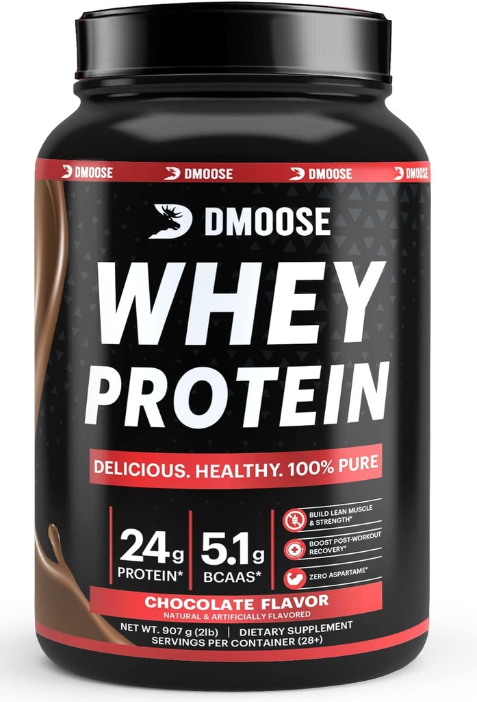 DMoose Whey Protein Powder I 24 g Protein I 130 Calories I 5.1 g BCAAs I Natural Protein Powder for Muscle Gain Chocolate/Vanilla Flavor I 2 lbs I 28 Servings