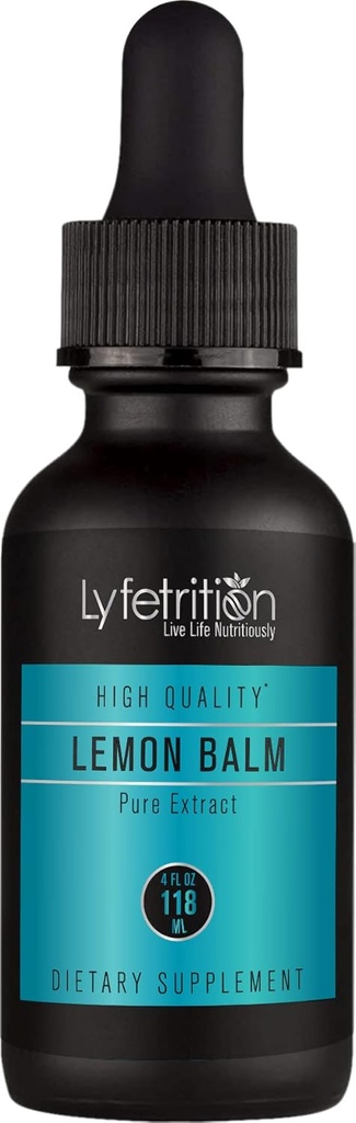 Lyfetrition Organic Lemon Balm 540 mg, 4 Oz Liquid, 220 Serveringer, Made in USA, Quick Absorption, Kvalitet Potent Ingredienser, Third- Party Testet, Non- GMO, GMP Certificeret, Cruelty- frie produkter