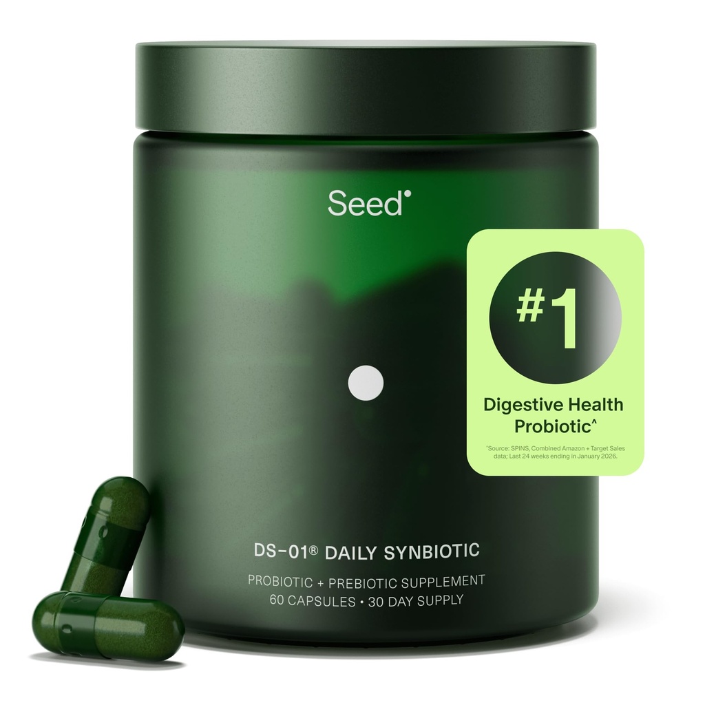 Seed DS- 01 Daily Synbiotic - Prebiotic and Probiotic for Women & Men - Digestive Health, Gut Health, Immunsupport, Bloating & Constipation Relief - Vegan & Shelf- Stable - 30-Day Starter (60ct)