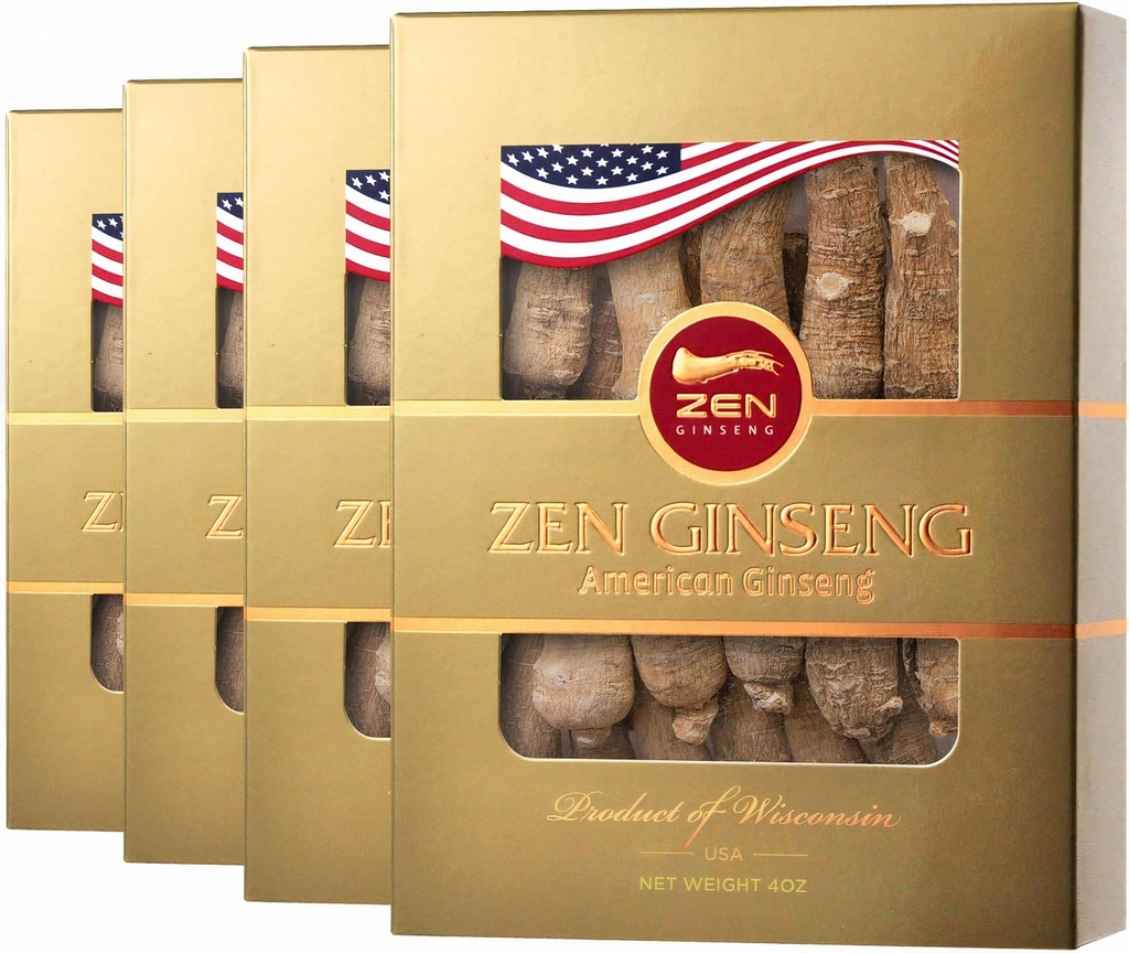 4 Æsker American Ginseng Root - Super Long Jumbo Wisconsin Ginseng (4oz / Box) Performance & Mental Sundhed for mænd og kvinder