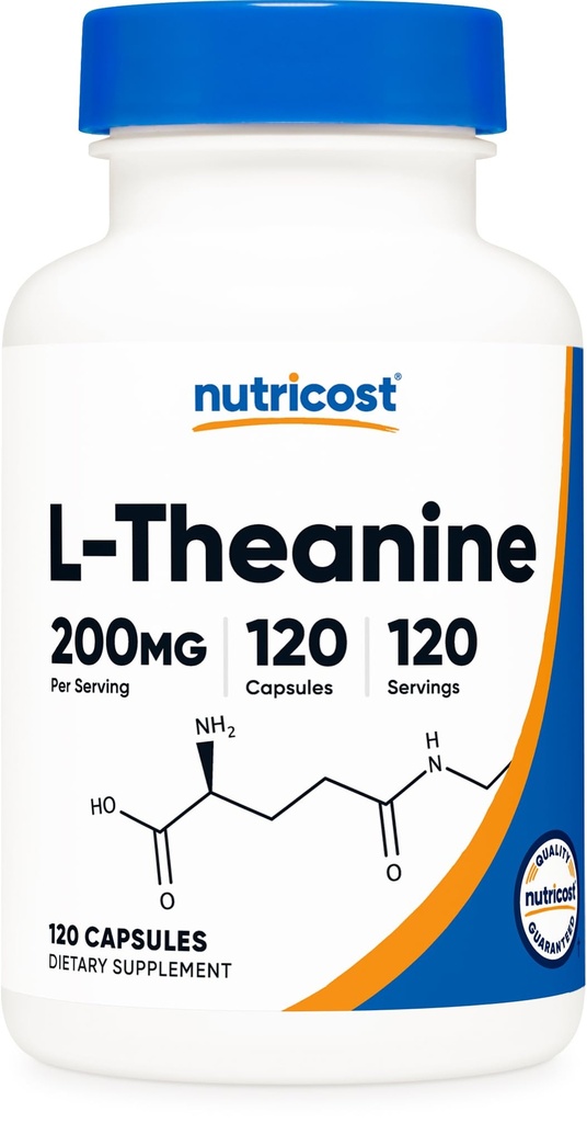 Nutricost L- Theanine 200mg, 120 kapsler, Double Strength - Non-GMO, Gluten Free