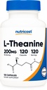 Nutricost L- Theanine 200mg, 120 kapsler, Double Strength - Non-GMO, Gluten Free
