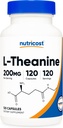 Nutricost L- Theanine 200mg, 120 kapsler, Double Strength - Non-GMO, Gluten Free