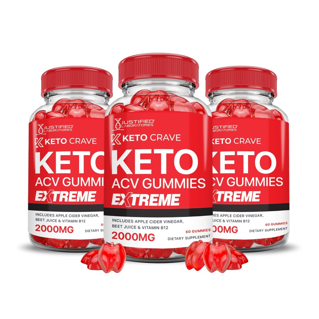 Justified Laboratories (3 Pack Keto Crave Keto ACV Gummies Extreme 2000MG Keto Crave Keto Gummies Advanced Formel Apple Cider Vinagar med Pomegranate Beet Juice Powder B12 Vegan Non GMO 180 Gummys