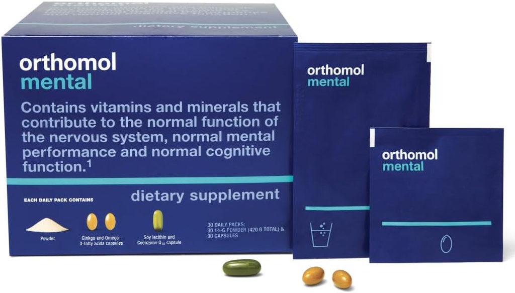 Orthomol Mental, 30- Day Supply, Premium Kognitiv Support Supplement med essentielle hjerne næringsstoffer til forbedret fokus og energi