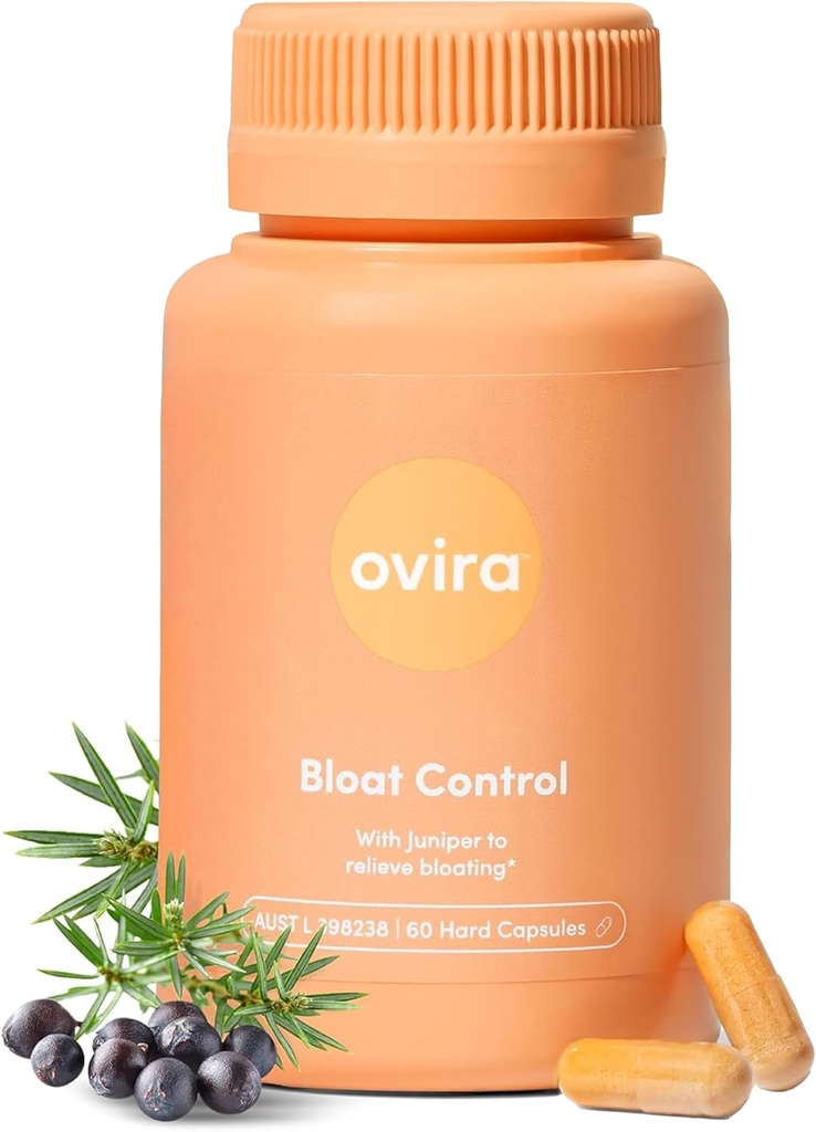 Ovira Bloat Control Supplement med JUNICLEAR - 60 kapsler til gas og Bloating Relief Budd124; Effektiv afblødning for kvinder og mænd Budd124; Hjælper vandretention & fremmer fordøjelsessundhed - pakke med 1