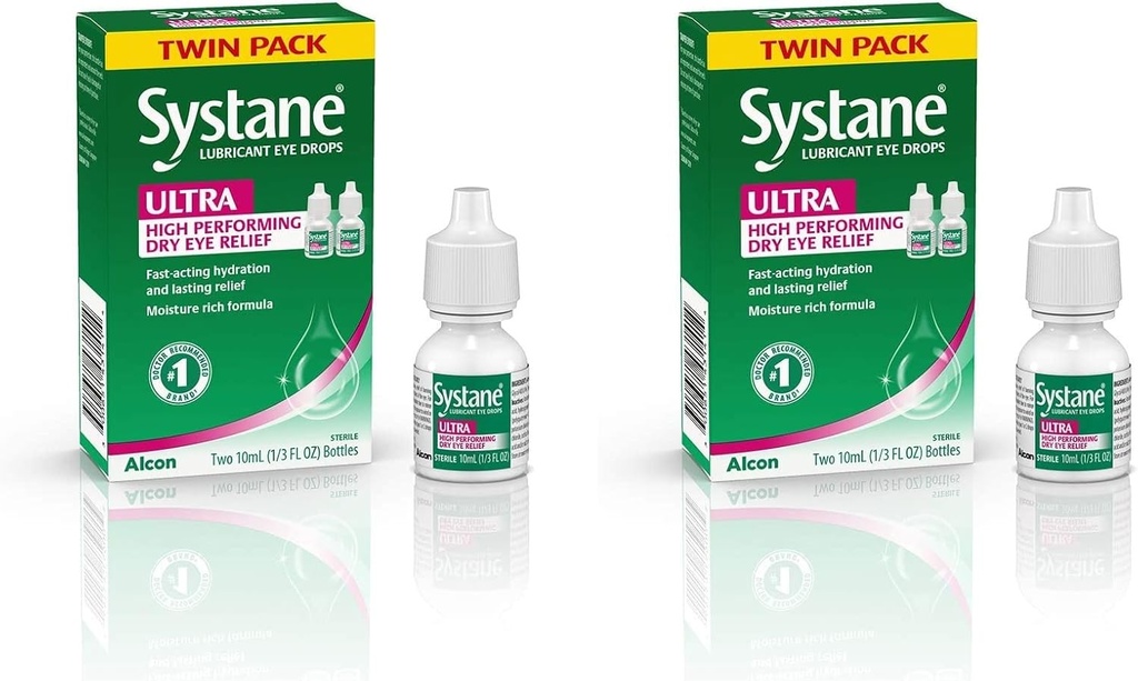 Systane Ultra Smøremiddel øjendråber, Kunstige Tårer til tørre øjne, Twin Pack, 10- ml Hver (pakke med 2)