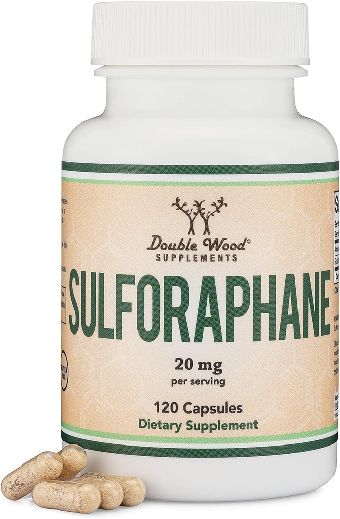 Sulforaphane Supplement - 20 mg sulforaphane per servering (120 kapsler) Potent Broccoli Extract for Sund Aging (afledt af Broccoli spirer, Vegan Safe) af Dobbelt Træ