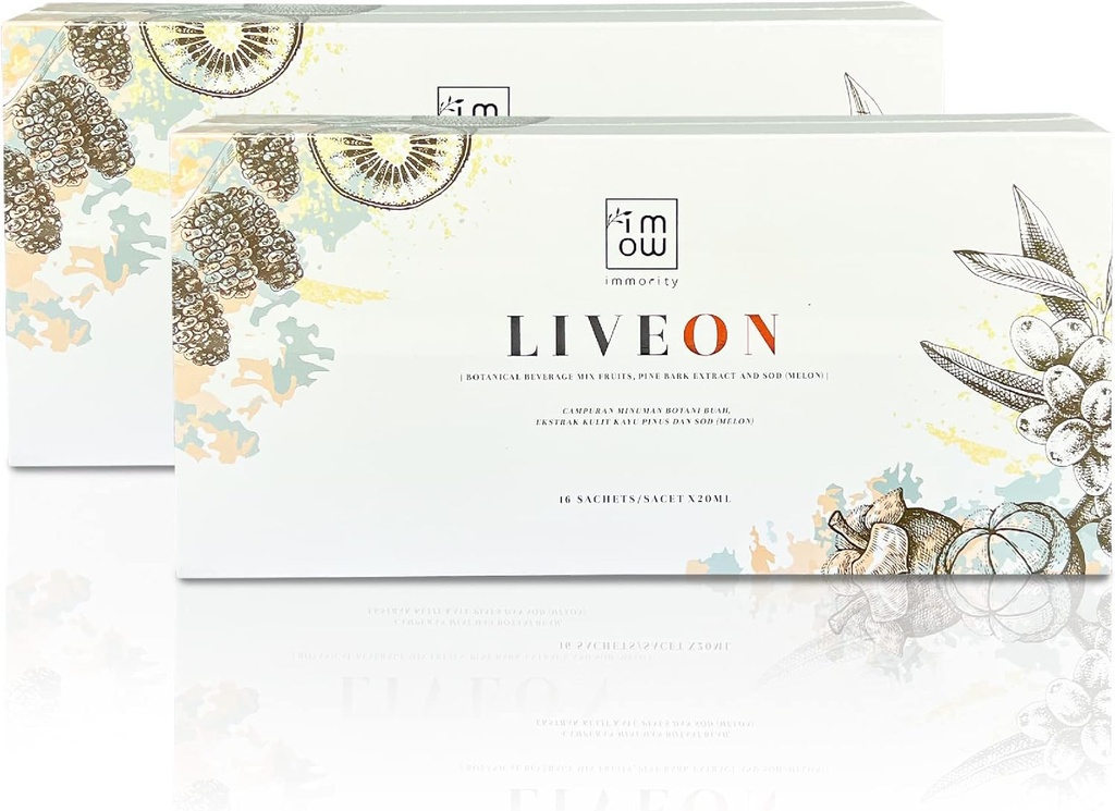 2 Æsker Imperial Liveon 100% Natural Pine Bark Extract Beverage Mix Frugter [16 Sachels x 20ml] - 4X kraftfulde antioxidant Reverse Sign of Aging, Anti Wrinkles & Fine Lines til støtte ungdommelige hud