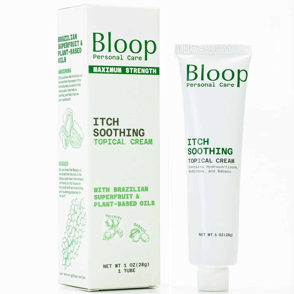 Bloop Anorectal Itch Lindrende Cream med Hydrocortison, Andiroba / Babacu Olies against 124; Max. Styrke til hurtig Itch Relief & Cooling (1oz)