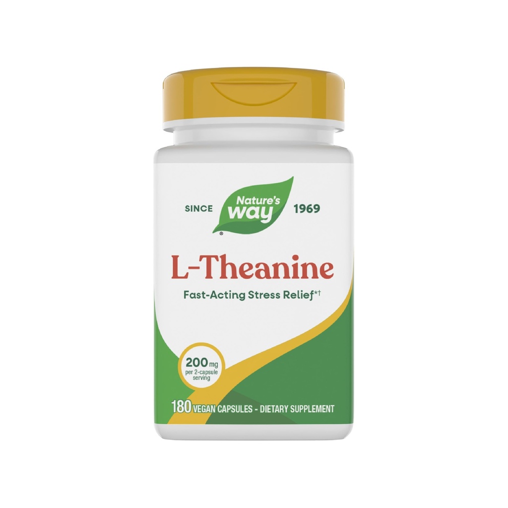 Nature 's Way L- Theanine, Stress Support *, Promoces relaxation *, 200 mg per 2 - Capsule Serving, Vegan, 180 Kapsler