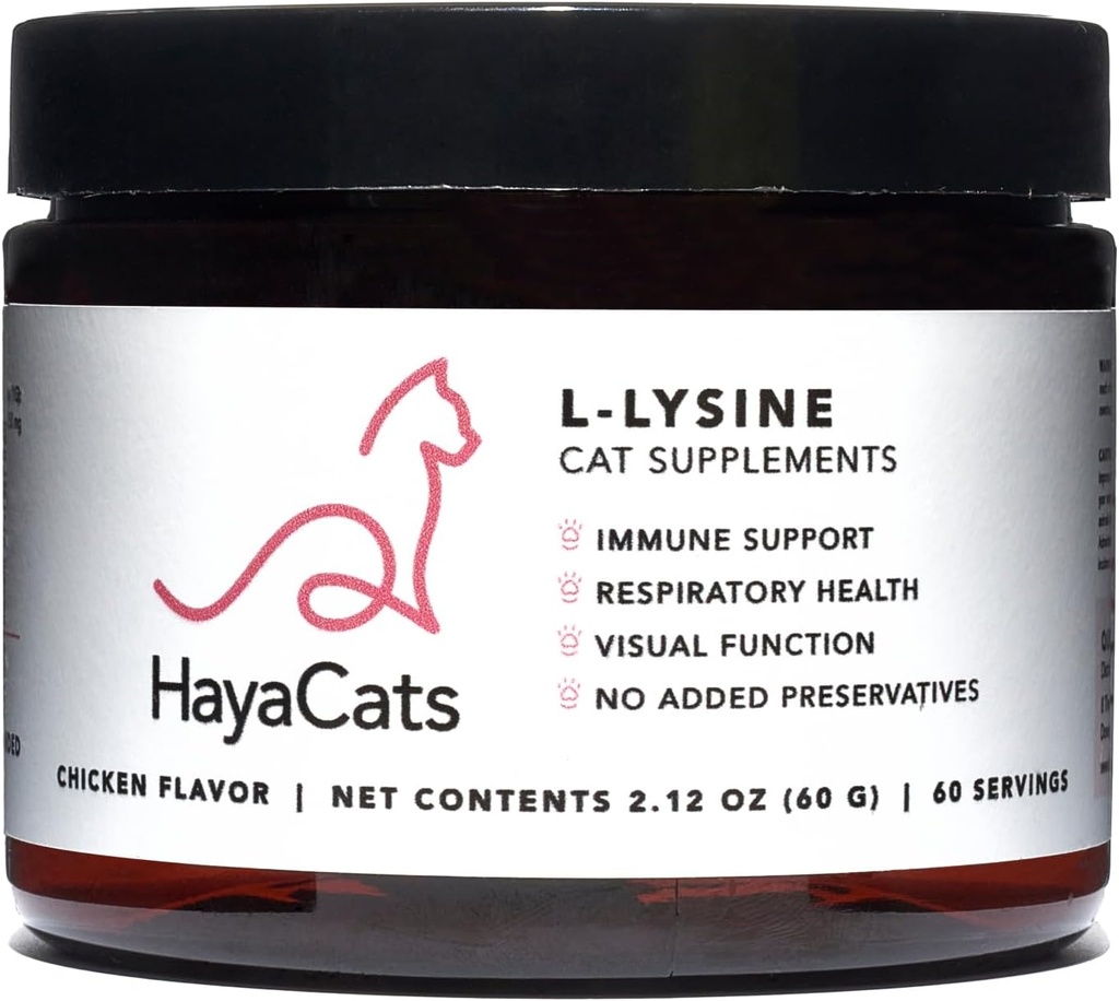 HayaCats L- Lysin pulver til katte - immunforsvar og respiratorisk støtte - Vet Formuleret supplement med kylling lever - Made in USA - 60 Servering