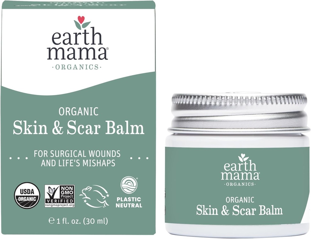 Earth Mama Organic Skin & Scar Balm Budd124; C- Section Inddrivelse Hudpleje, Graviditet Stretch Mark Scar Cream med Organic Jojoba Oil, Tamanu Oil & Gotu Kola