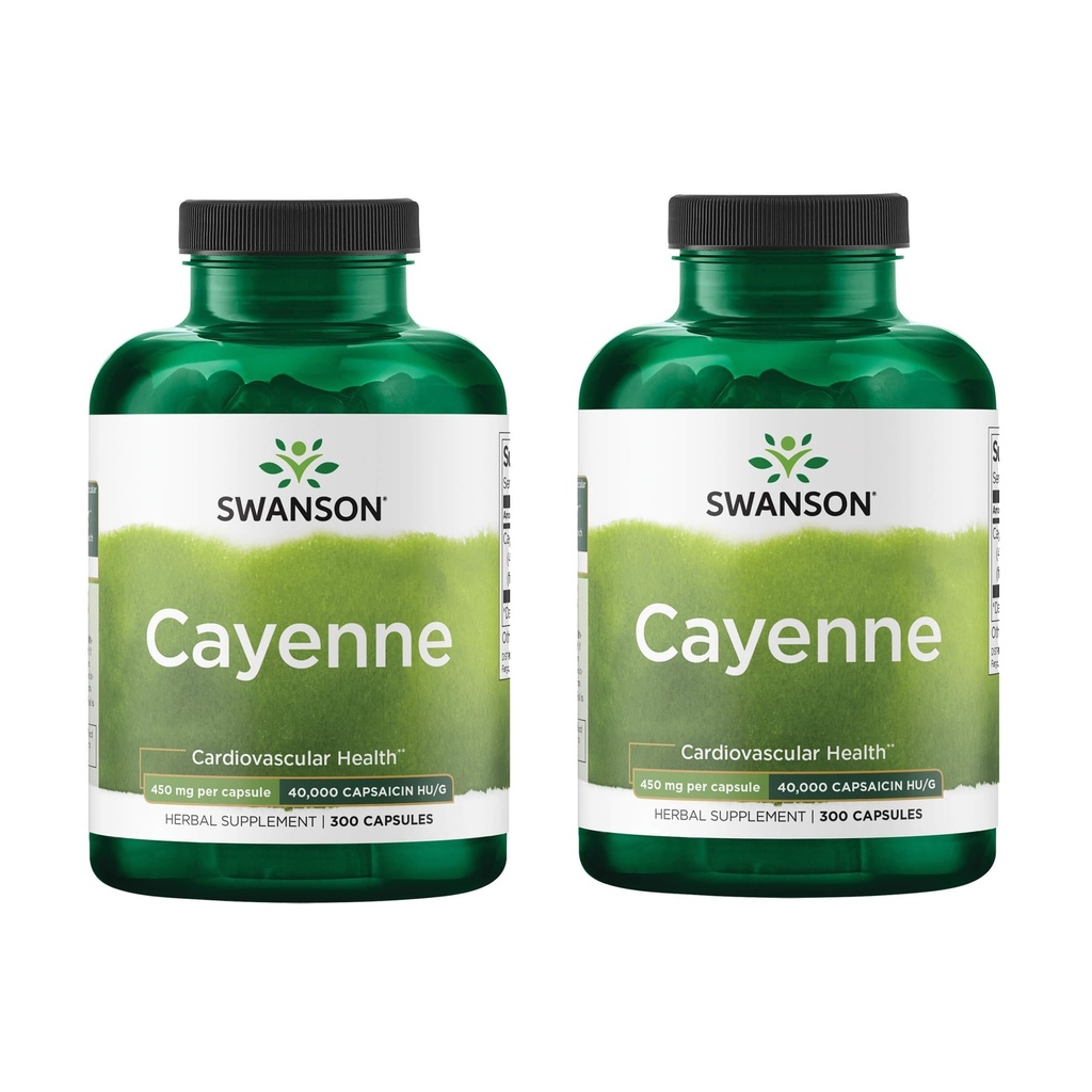 Swanson Cayenne - Herbal supplement fremme fordøjelse, cirkulation & Metabolisme Support - Natural Formel May Support Heart Health - (300 kapsler, 450 mg hver) (2 Pack)