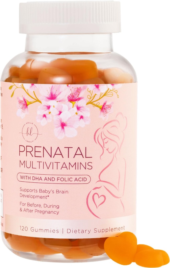 Prenatal Vitamin Gummies - Essential Nutrients for Women, Graviditet & Føtal Development - Inkluderer Folate (Folinsyre), DHA, Cholin, D-vitamin - Forbered, Support & Nourish Health - 120 Gummies