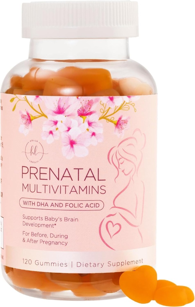 Prenatal Vitamin Gummies - Essential Nutrients for Women, Graviditet & Føtal Development - Inkluderer Folate (Folinsyre), DHA, Cholin, D-vitamin - Forbered, Support & Nourish Health - 120 Gummies