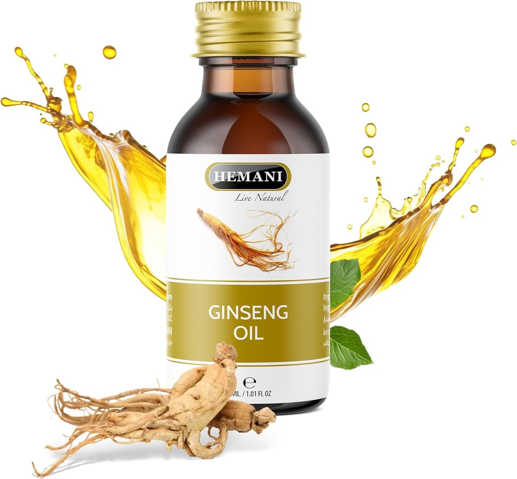 Hemani Ginseng Oil 30ml, Aceite de Ginseng, 100% Natural Herbal Ginseng Serum til hår og hudpleje, Premium Ginseng Oil til nærende og revitaliserende hår og hud