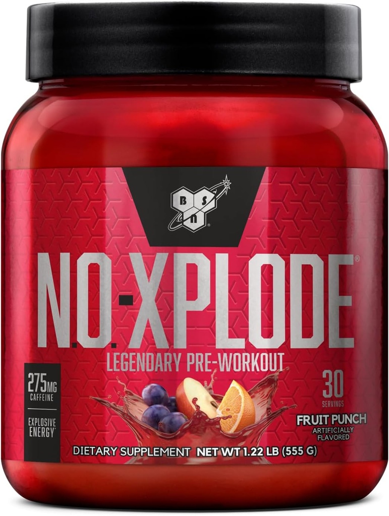 BSN N.O.-XPLODE Pre Workout Powder, Energisupplement for mænd og kvinder med Creatin og Beta- Alanine, Frugt Punch, 30 Servering, 1.2 Pound (Packaging May Vary)