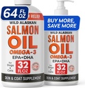 StrellaLab 64 OZ Salmon Oil for Dogs - Omega 3 for hunde & katte, Itch & Allergy Relief, Wild Alaska Salmon Oil Dogs Skin & Coat, Hund Fish Oil Liquid, Shedding Supplement EPA & DHA fedtsyrer - 2Paks