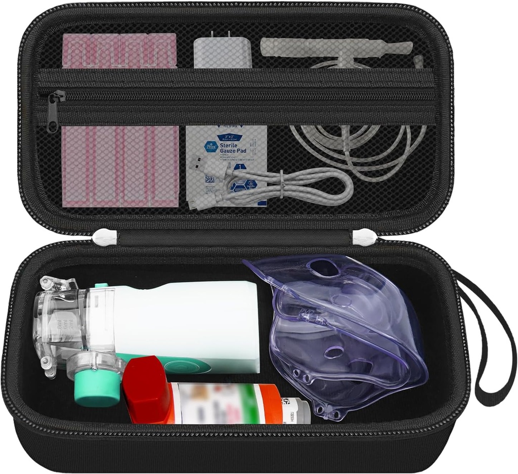 Travel Case for Portable Nebulizer Machine for Adults and Kids, Asthma Inhaler Carrying bag, Inhaler Spacer Storage Case Organizer, Handheld Mesh Atomizer Machine Holder, Black (CASE ONLY)