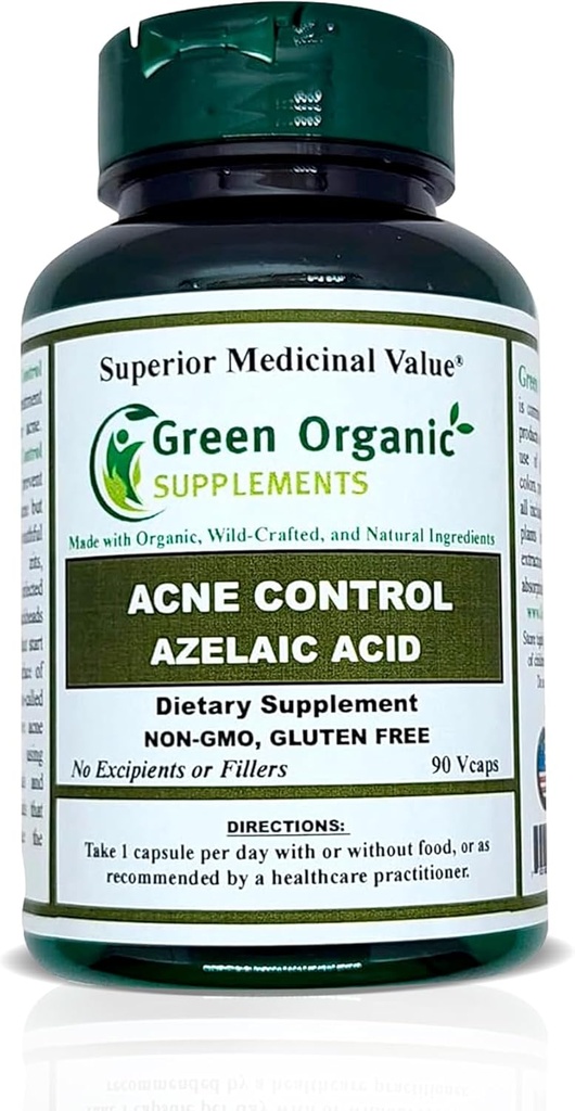 Green Organic Supplements Acne, Azelaic Acid, 90 VCaps, High Absorbable, Non-GMO, Gluten-Free, (Single)