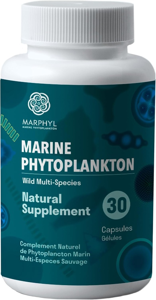 MARPHYL Marine Phytoplankton Wild Multi Arts Natural Supplement - 150 mg per kapsel - Organic - 30 Vegan Kapsler - fra Vancouver Island, Canada
