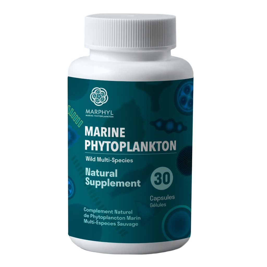 MARPHYL Marine Phytoplankton Wild Multi Arts Natural Supplement - 150 mg per kapsel - Organic - 30 Vegan Kapsler - fra Vancouver Island, Canada