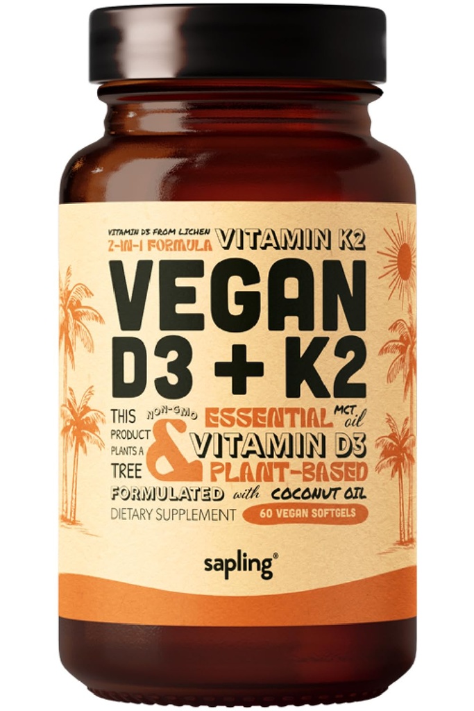 Vegansk vitamin D3 + K2 tillæg med MCT Oil fra kokos - 4000 IE vitamin D og 100mcg vitamin K2 som Mk7 - Calcium Absorption, Knoglestyrke og immunforsvar Support * - 60 Softgels