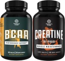 Bundle of Branch Chain Aminosyrer supplement og høj styrke Tri fase Creatinine Pills - Vegan BCAA Kapsler Post Workout Muscle Recovery and Growth Support - Muscle Mass Gainer og Muscle Recovery