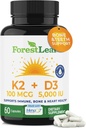 ForestLeaf vitamin D3 + K2 (MK7) Supplement - MenaQ7 - Calcium og vitamin D3 5000 IE Max Absorption - Tænder og ben Styrke, hjerte sundhed, immunsystem Support - 60 Veggie kapsler