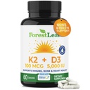ForestLeaf vitamin D3 + K2 (MK7) Supplement - MenaQ7 - Calcium og vitamin D3 5000 IE Max Absorption - Tænder og ben Styrke, hjerte sundhed, immunsystem Support - 60 Veggie kapsler
