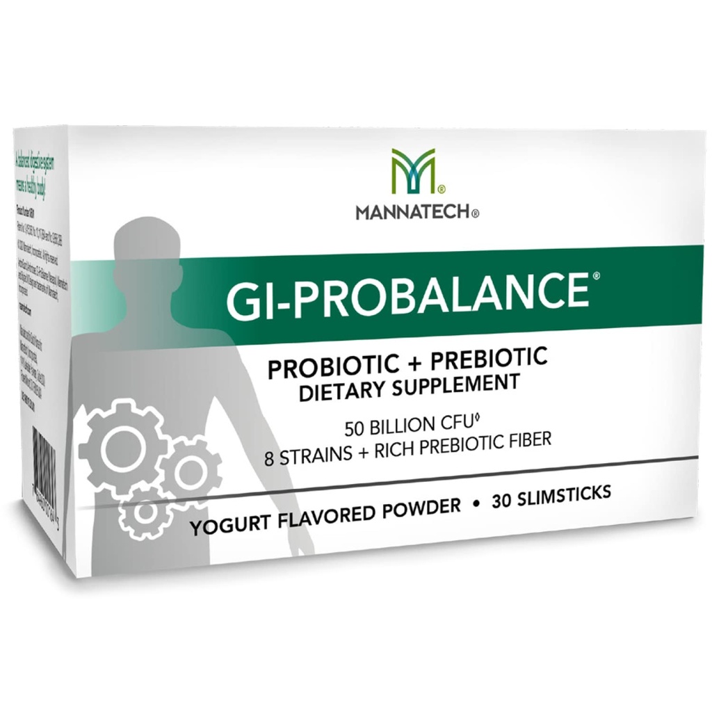 Mannatech Prebiotics and Probiotics, 30 Slimsticks, Yoghurt Flavor, GI- ProBalance w / MannaBiotic Blend, Pre and Probiotics Powder for Gut Health, w / 8 Stammer, Rich Prebiotic Fiber & 50 Millioner CFU