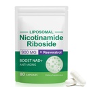 NAD Supplement, NAD + Nicotinamid Riboside Resveratrol 900mg, Kosttilskud til sund cellefunktion, NAD + Fuels Cellular Defense and Ctivates Anti- Aging Genes 80 Kapsler