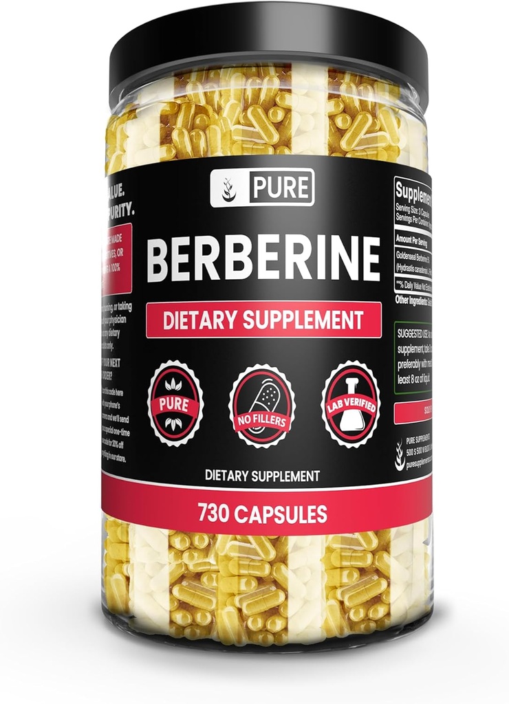 PURE ORIGINAL INGREDIENSER Berberine (730 kapsler) Ingen Magnesium eller ris Fyldere, altid ren, Lab Verified