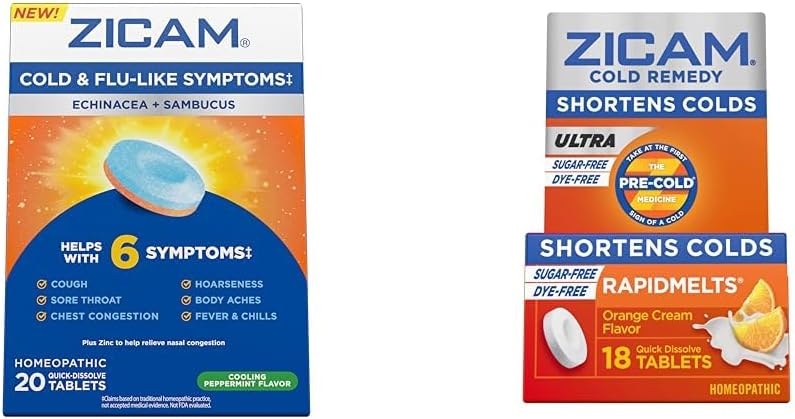 Zicam Cold & Flu Symptomer 20 Tablets Ultra Cold Remedy Rapidmelts 18 Grev Homøopatisk Zink Cold Shorting